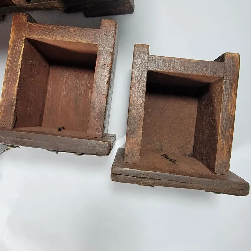 Vintage India Made Wooden Jewelry Box 4 Drawers Studded